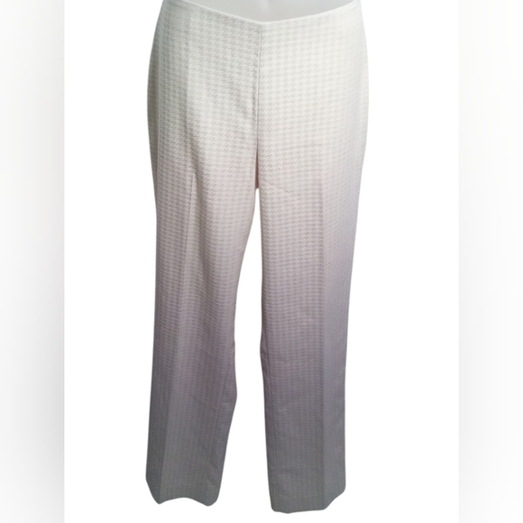 Etcetera Women's Cream Straight Leg Houndstooth Mosaic Zip Side Pants Size 12 - Picture 1 of 8